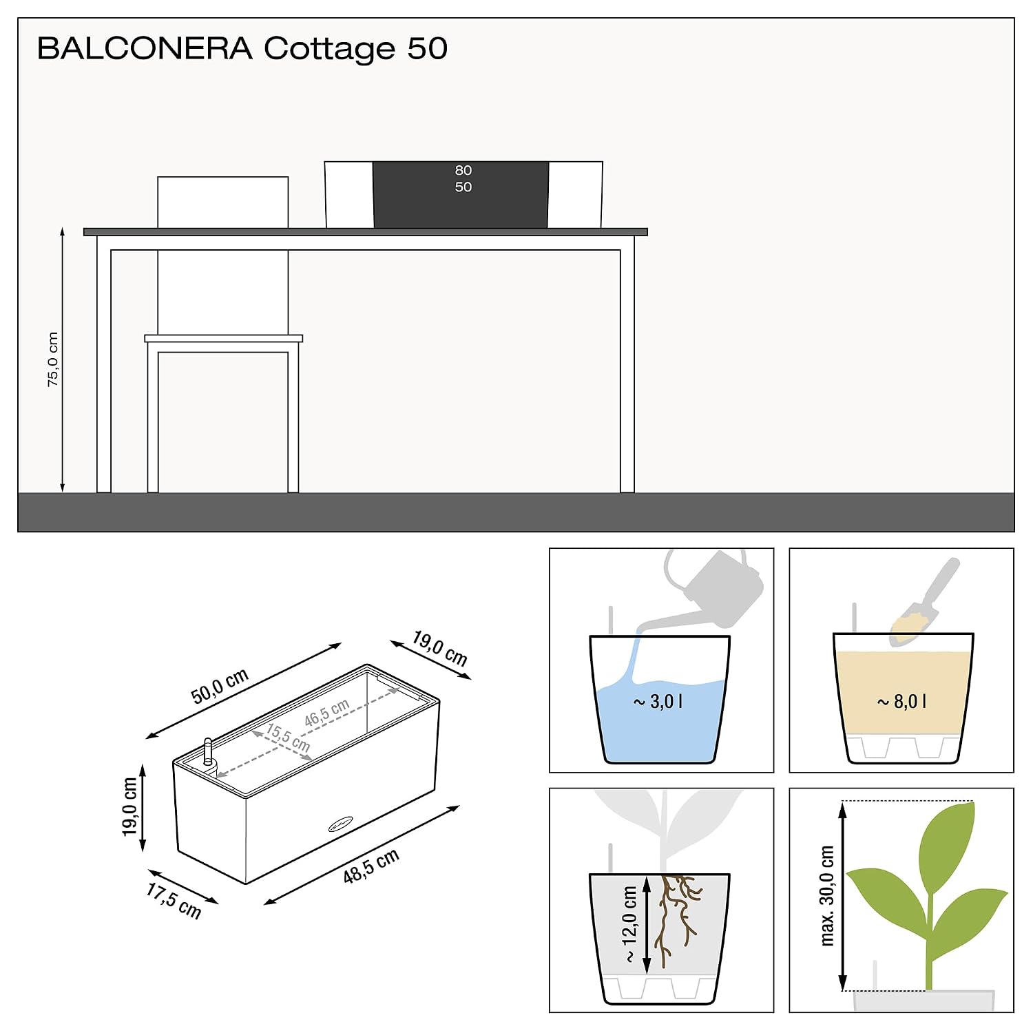 BALCONERA Cottage 50 Mocha, Ja - Self Watering Planter avaliação e preço